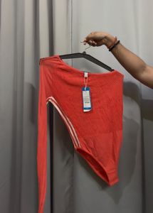 Adidas Red Ribbed Bodysuit