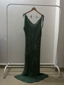 Stappy Openwork Sea Green Sheer Crochet Maxi Dress