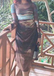 Artistic Scenic Print Mesh Top