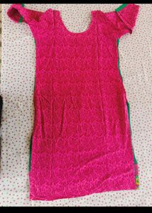 Green Kurta Set with Pink Print