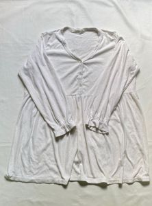 White V-Neck Button Up Tunic Top
