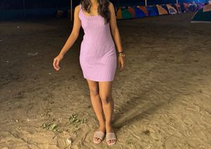 Lilac Ribbed Knit Mini Dress
