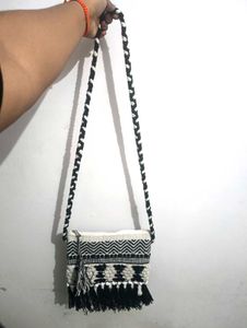 Boho Woven Crossbody Bag with Tassels