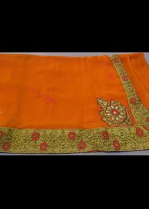 Orange Embroidered Saree,