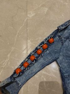 Denim Bell Sleeve Tunic with Orange Embellishments