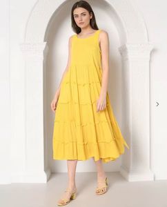 Vibrant Yellow Tiered Midi Dress