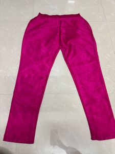 Vibrant Magenta Raw-Silk Straight Trousers