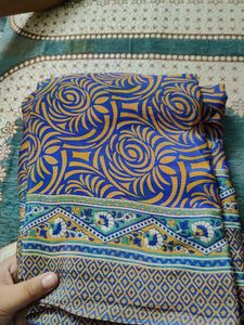 Beautiful Blue & Yellow Printed Saree