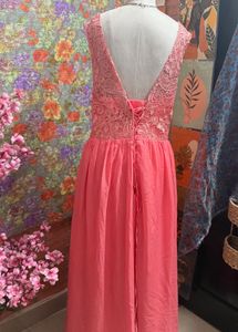 Elegant Coral Lace Gown