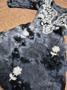 embroided grey tye dye kurti top