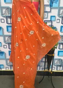 Elegant Orange Embroidered Saree Old Stock
