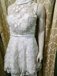 White Floral Lace Halter Dress