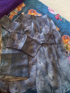 Chic Grey Striped Lahenga Choli Set