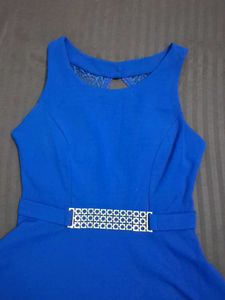 Chic Blue Sleeveless Belted Dress