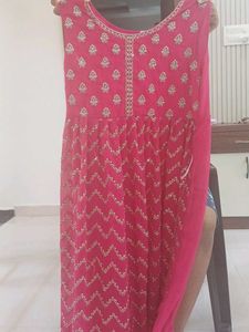 Stunning Pink Embellished Anarkali Gown with sleev