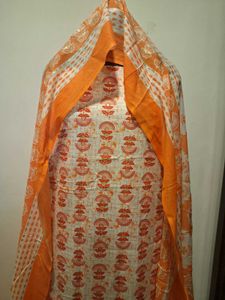 Orange & White Printed Kurta Set fabric