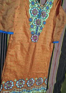 Embroidered Orange Kurta set