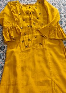 Mustard Yellow Embellished Kurti