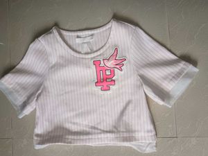 🇰🇷Cute Pink Striped Crop Top