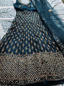 Stunning Teal Lehenga Choli with Gold Embroidery