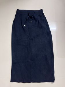 Navy Ribbed Knit Maxi Skirt with Drawstring