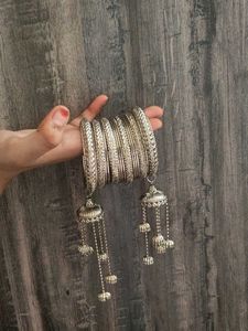 Traditional Silver Bangles with Jhumka