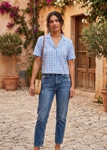 Blue Gingham Button-Up Shirt