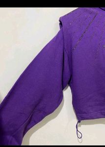Purple Cropped Sweatshirt with Rhinestones