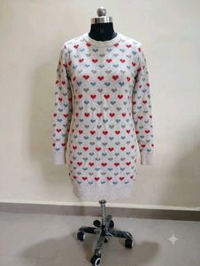 Cozy Heart Print Sweater Dress