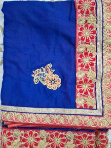 Royal Blue Saree with Floral Embroidery