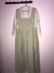 Beige Gingham Pinafore Midi Dress with White Inner