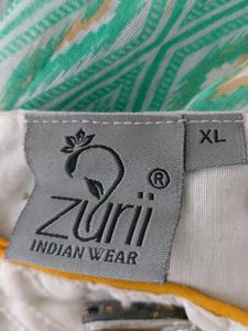 ZURII Light Green And White Anarkali (Women's)