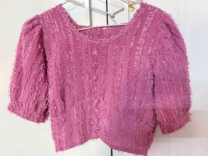 Pink Textured Puff Sleeve Top