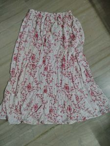 White &amp; Pink Floral Printed Flared Maxi Skirt