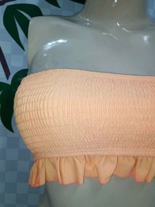 (300)Peach Ruffle Tube Top