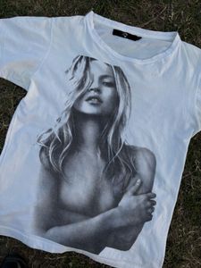 Vintage White Graphic Tee with Kate Moss Print