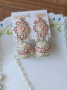 Elegant Pink Stone Jewellery Set