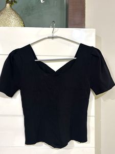 Black Puff Sleeve Square Neck Top