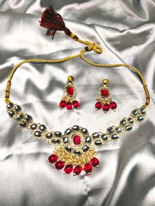 Red Kundan Choker Necklace Set