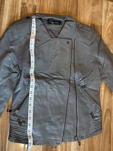 Women's Grey Faux Leather Moto Jacket