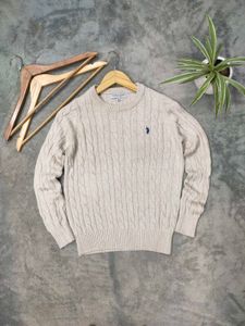 US Polo Cable Knit Crew Neck Sweater