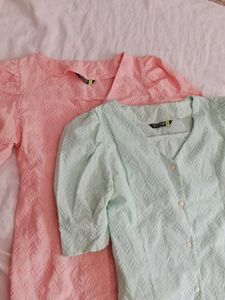 Pastel Textured Puff Sleeve Tops Set
