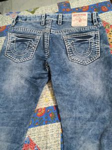 Blue Wash Jeans with White Stitching