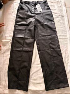Shiny Black Wide-Leg Pants