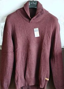 Men's Maroon Shawl Neck Sweater