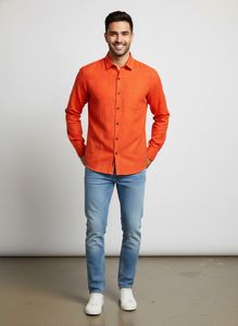 Men's Bright Orange Casual Shirt