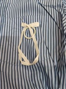 Blue Striped Button-Up Shirt with Tie Details