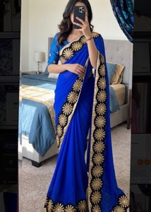 Royal Blue Embroidered Saree