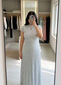Elegant Silver Pleated Maxi Dress