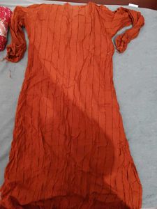 Rust Orange Striped Kurta
